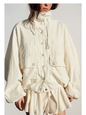 Zara Cream Drawcord High-Neck Utility/ windbreaker Jacket